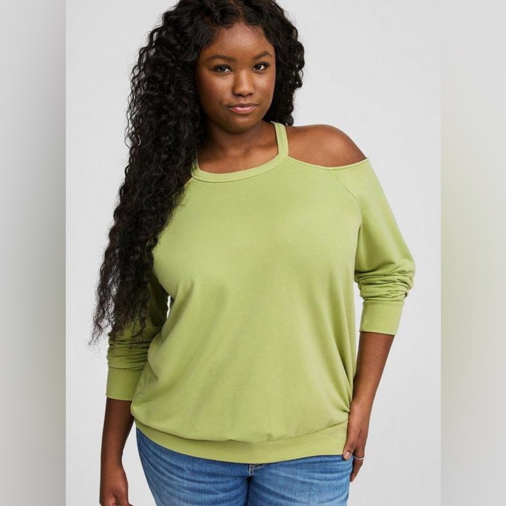 torrid Light Green Lightweight French Terry Cold Shoulder Sweatshirt NWT